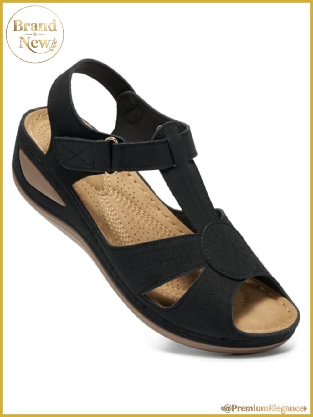 Wedge Sandals Comfortable Platform Faux Leather Hook & Loop Ankle Strap